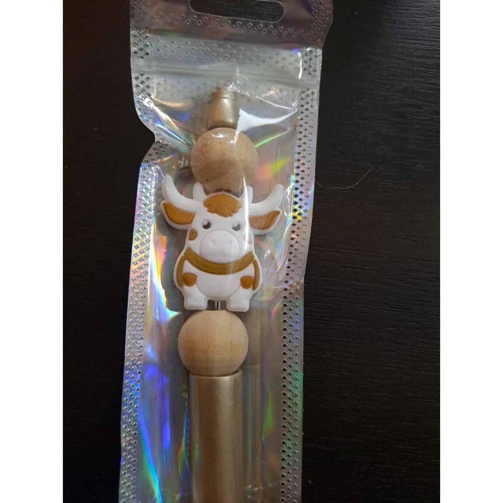 Mooo‎ White And Tan Cow Gold For Pen Custom Beaded Pen Black Ink